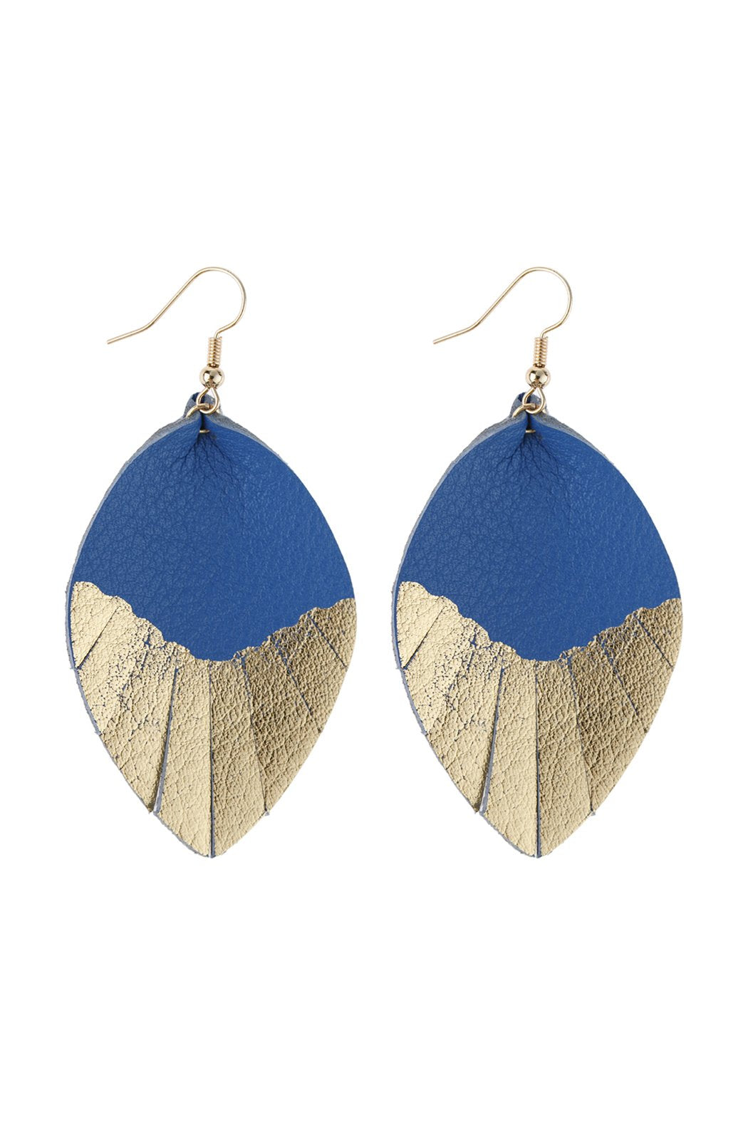 Leaf Tassel Gold Leather Teardrop Hook Earring - 7 COLORS -