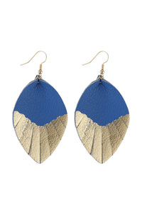 Thumbnail for Leaf Tassel Gold Leather Teardrop Hook Earring - 7 COLORS -