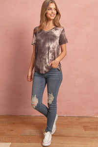 Thumbnail for Riah Fashion - Tie Dye  V-Neck Round Hem Top - 5 COLORS -