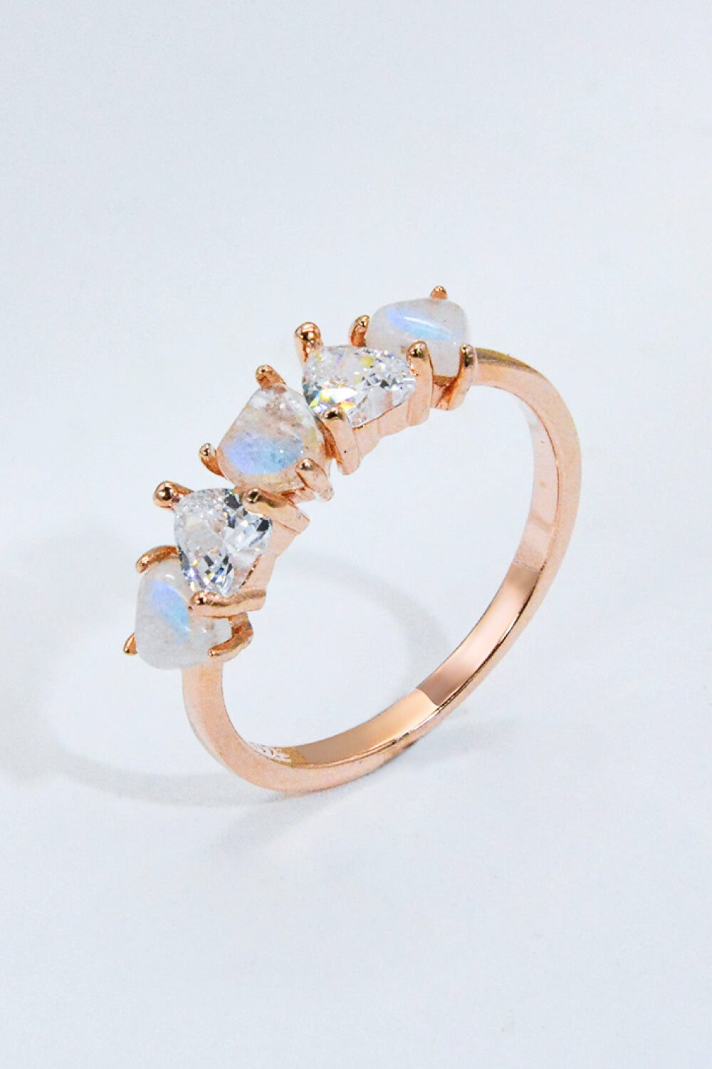 Moonstone and Zircon Heart Ring - T - SIZES 6 THRU 9 - 1 FINISH -