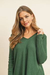 Thumbnail for Riah Fashion - V-Neck Long Sleeved Waffle Top - 7 COLORS -