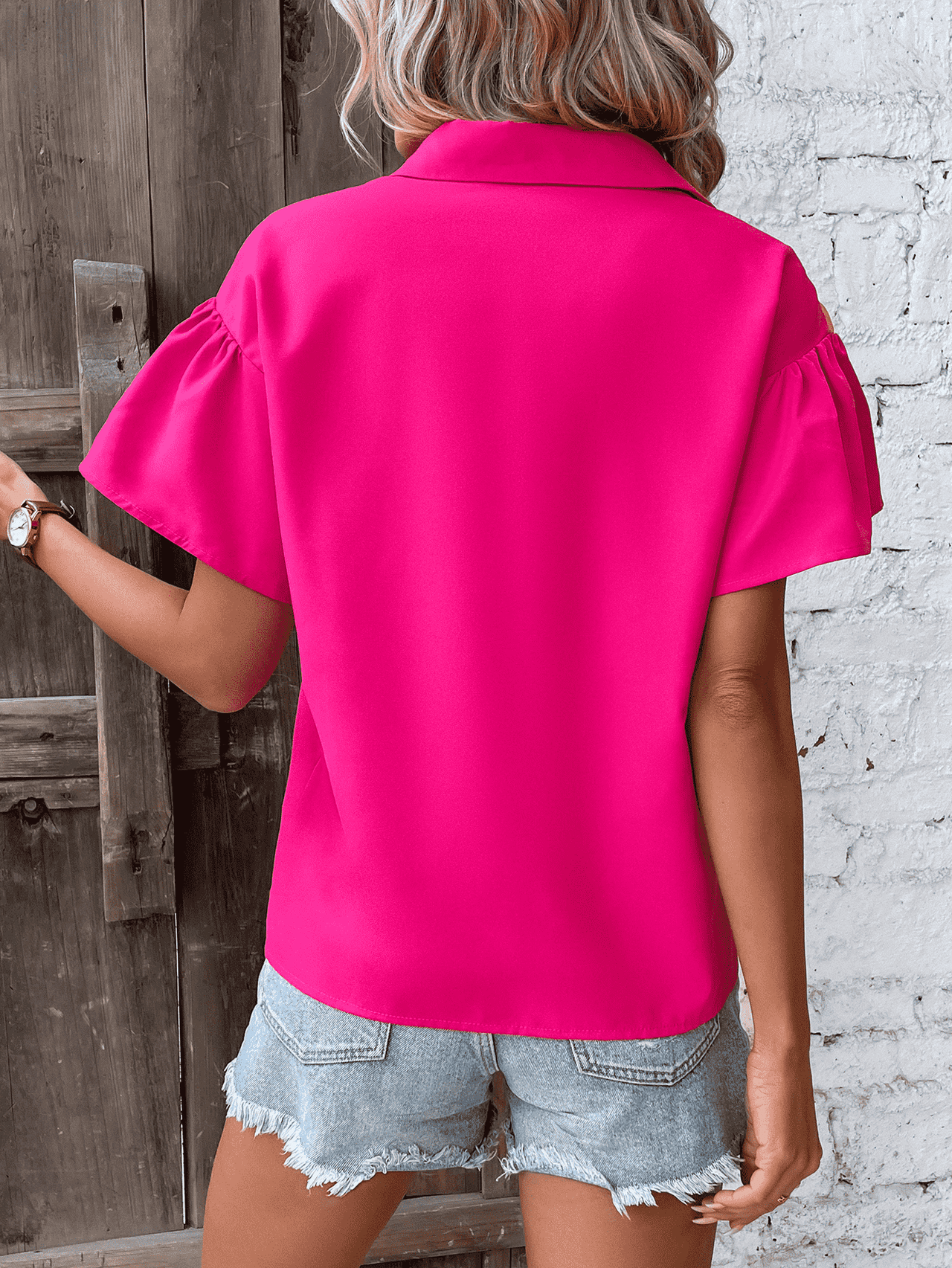 Contrast Short Sleeve Shirt - T - 1 COLOR -