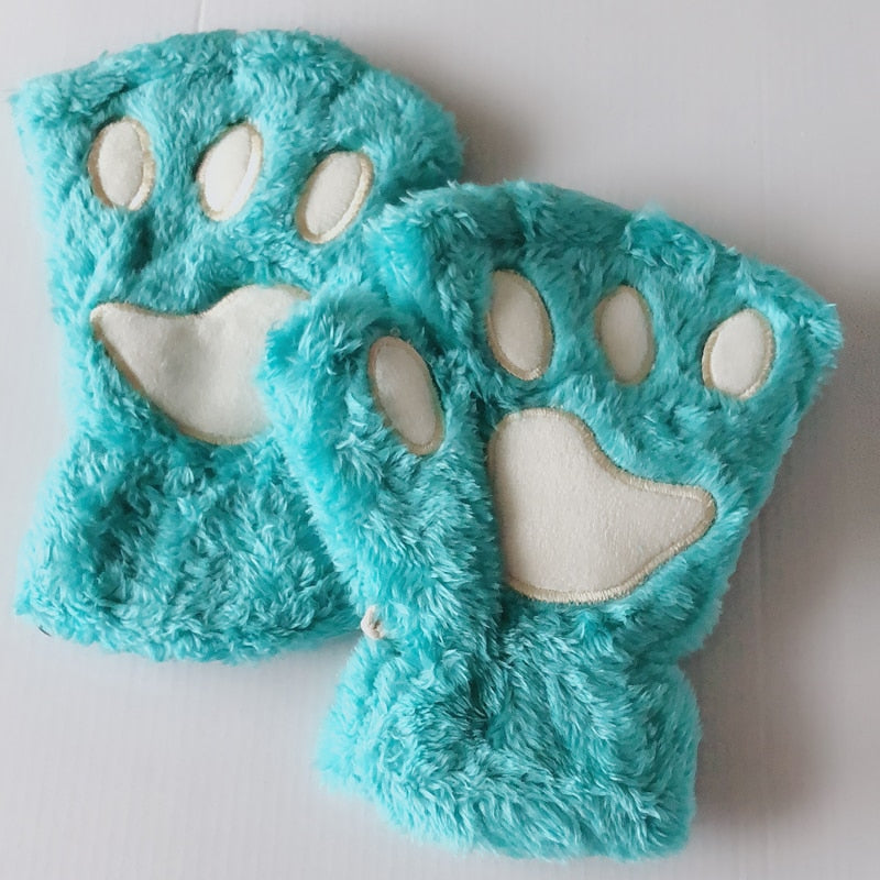 Plush Cat Paw Claw Gloves - Fingerless Mittens / Gloves - [23 DAY DELIVERY] - 11 COLORS -