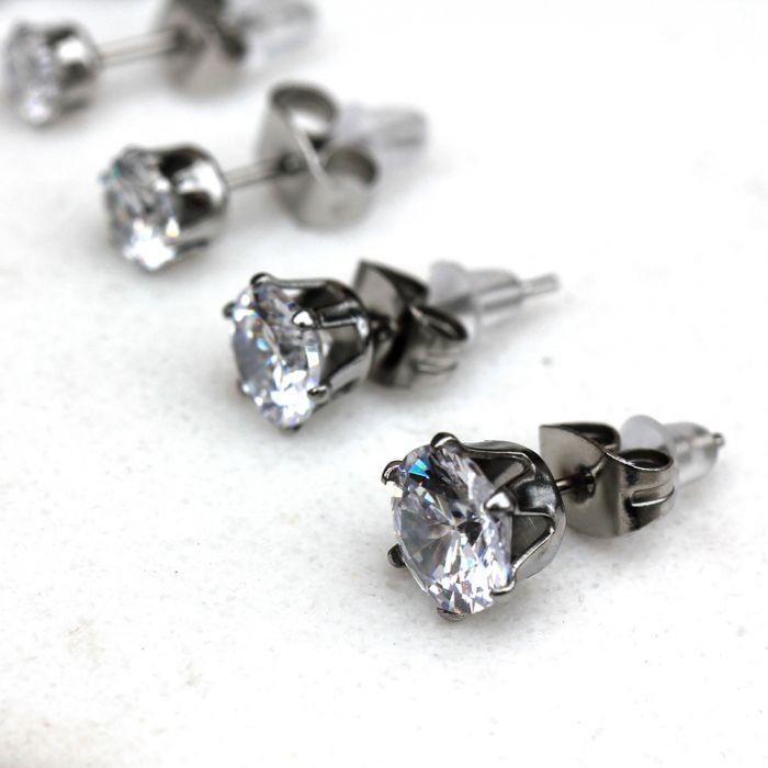 Pair of 316L Surgical Steel Clear Round CZ Stud Earrings -