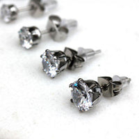 Thumbnail for Pair of 316L Surgical Steel Clear Round CZ Stud Earrings -