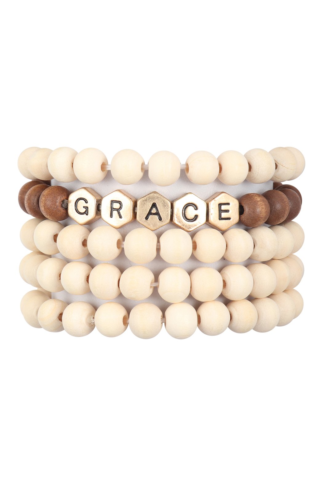 Riah Fashion - "Grace " Wood Beads Stackable Charm Bracelet - 5 COLORS -