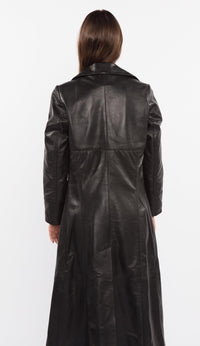 Thumbnail for Fadcloset - Ladies 3 Button Matrix Black Full Length Leather Coat - 1 COLOR -