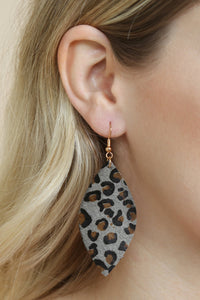 Thumbnail for Riah Fashion - Leopard Marquise Leather Hook Earrings - 4 LEOPARD COLORS -