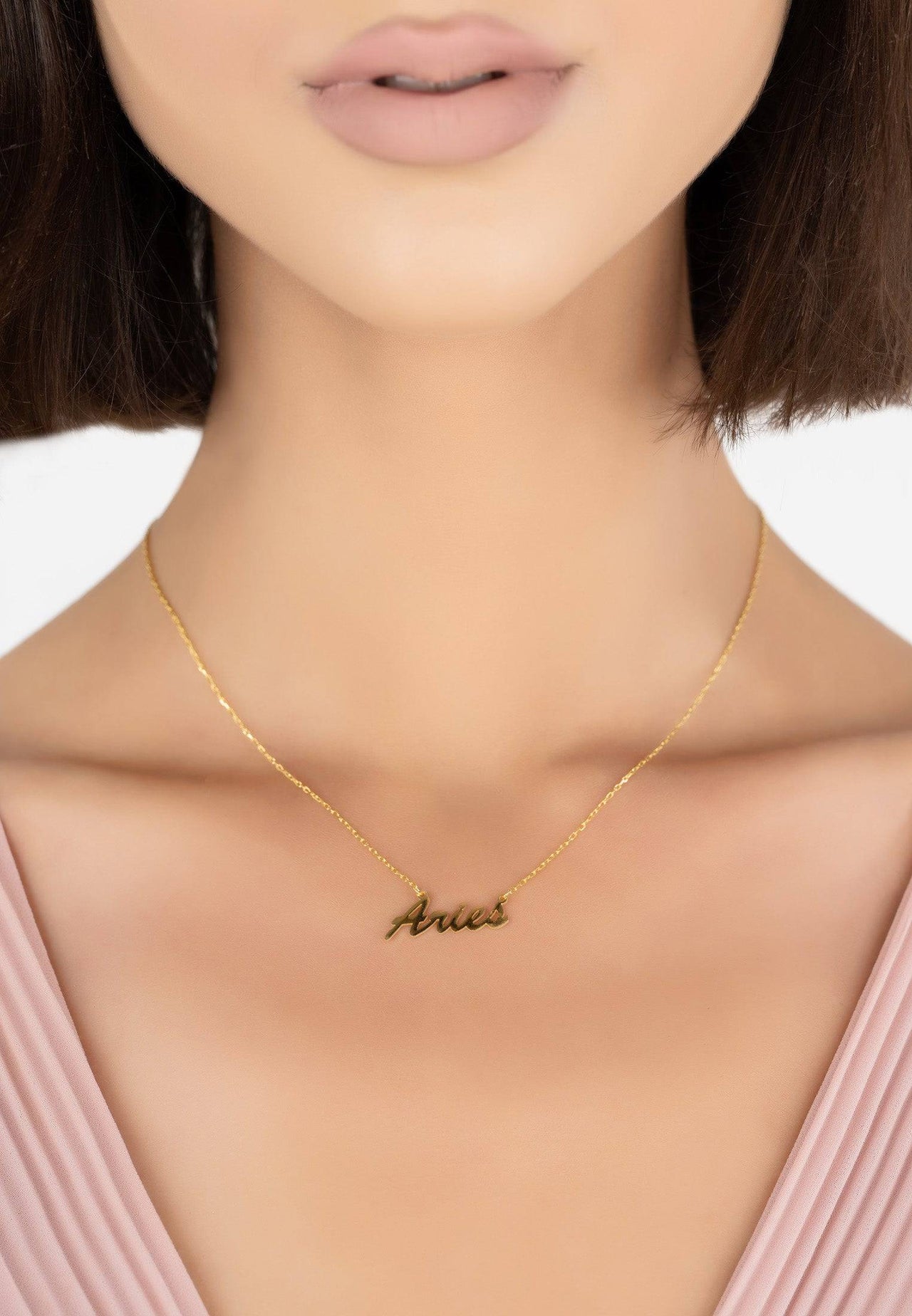 Zodiac Star Sign Name Necklace Gold Aries -