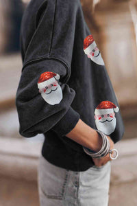 Thumbnail for Sequin Santa Patch Round Neck Sweatshirt - T - 2 COLORS -