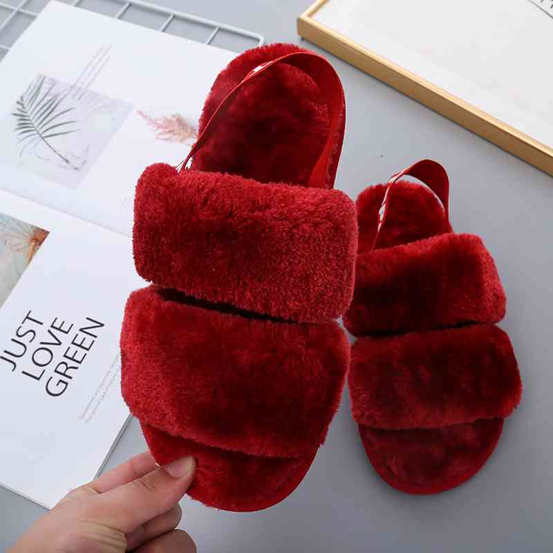 Faux Fur Open Toe Slippers - T - 10 COLORS/PATTERNS -