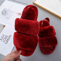 Thumbnail for Faux Fur Open Toe Slippers - T - 10 COLORS/PATTERNS -