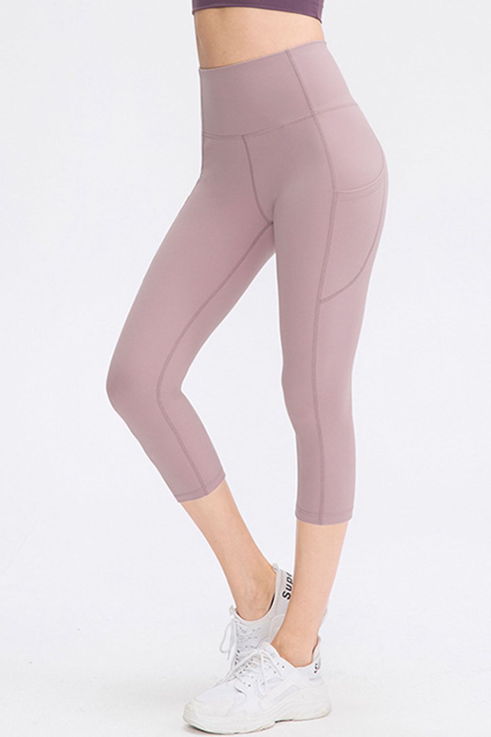 Wide Waistband Cropped Active Leggings with Pockets - T - 2 COLORS -