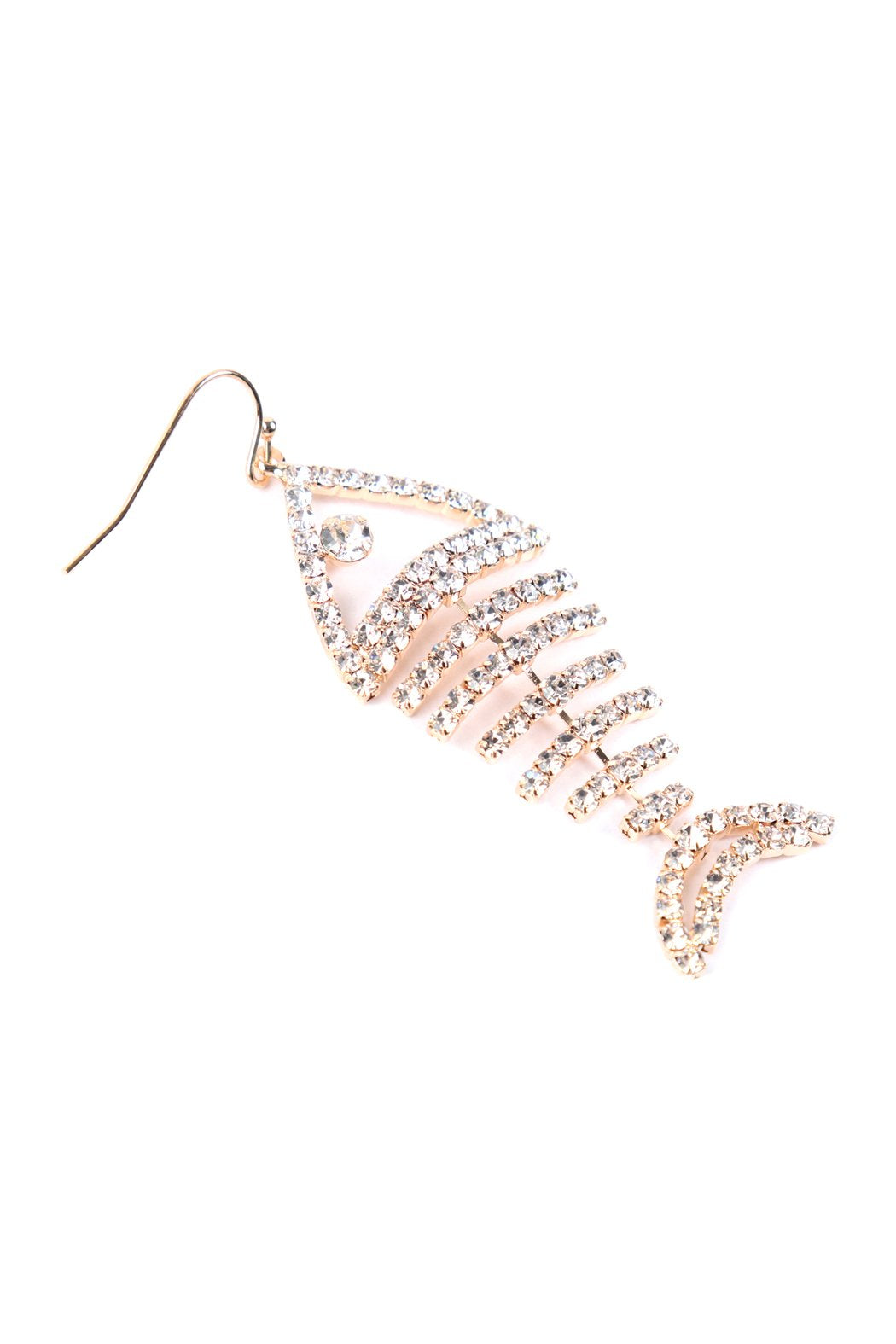 Riah Fashion - Fish Bone Rhinestone Dangling Earrings - 2 COLORS -