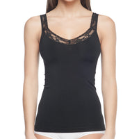 Thumbnail for Seamless Shaping Tank Top With Lace Trim Black -