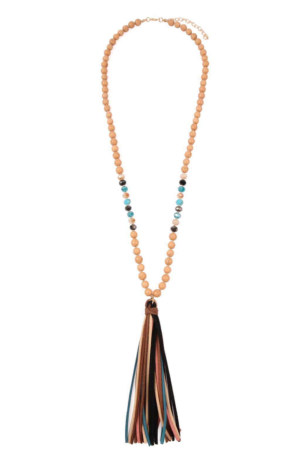 Riah Fashion - Colorful Natural Stone Glass Beads Leather Tassel Necklace - 7 COLORS -