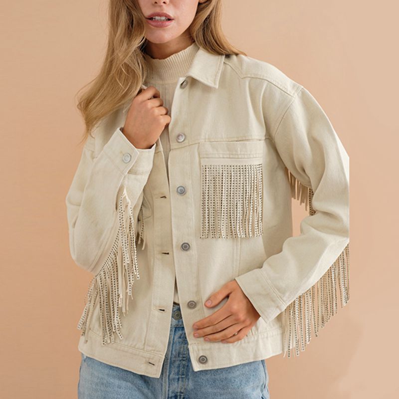 Fringe Detail Dropped Shoulder Denim Jacket - T - 3 COLORS -