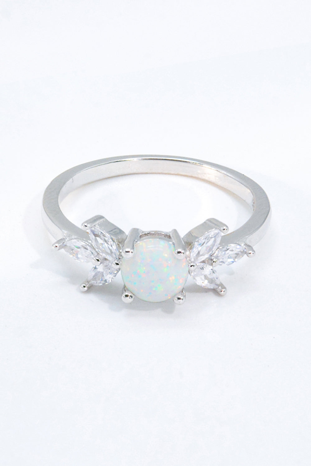 925 Sterling Silver Opal and Zircon Ring - T - SIZES 5 THRU 10 - 1 COLOR -