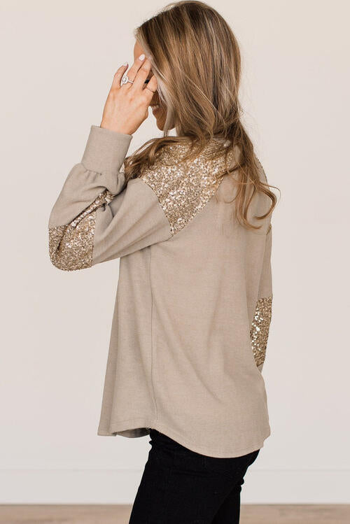 Sequin Round Neck Long Sleeve T-Shirt - T - 1 COLOR -