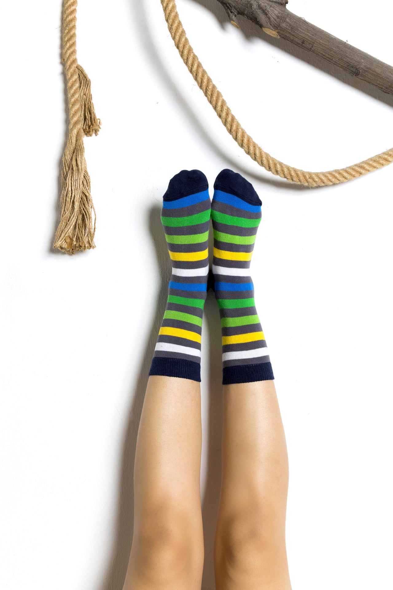 Women's Grey Emerald Stripe Socks - 1 COLOR -