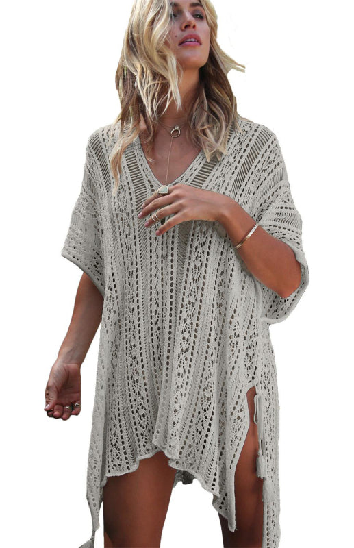 Crochet Knitted Tassel Tie Kimono Beachwear - K - 1 SIZE FITS ALL - 5 COLORS -