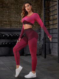 Thumbnail for Striped Long Sleeve Top and Leggings Sports Set - 2 PCS. - T - 1 COLOR -