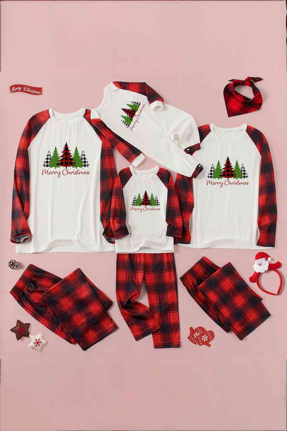 MERRY CHRISTMAS Graphic Top and Plaid Pants Set - T - SOLD BY SIZE / 2 PCS. - 4 SIZES -