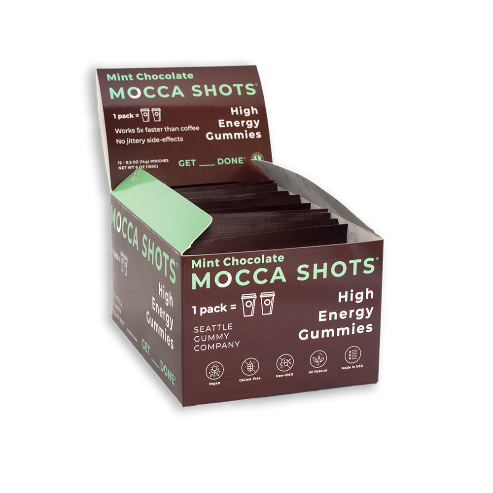 Seattle Gummy Co. - Mocca Shots Energy Gummies with Caffeine | Mint Chocolate (12-Pack box) -