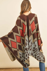 Thumbnail for Riah Fashion - Chevron Leopard Open Front Kimono - 1 COLOR -