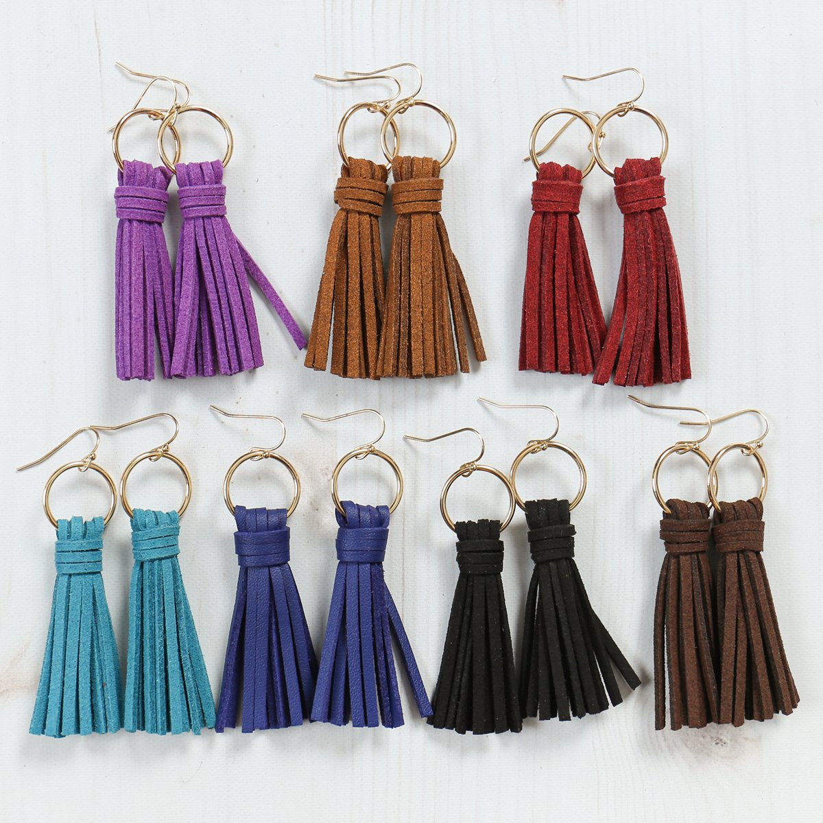 Riah Fashion - Leather Tassel Earrings - 14 COLORS -