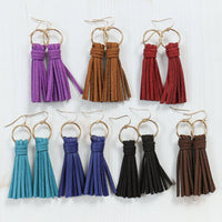 Thumbnail for Riah Fashion - Leather Tassel Earrings - 14 COLORS -