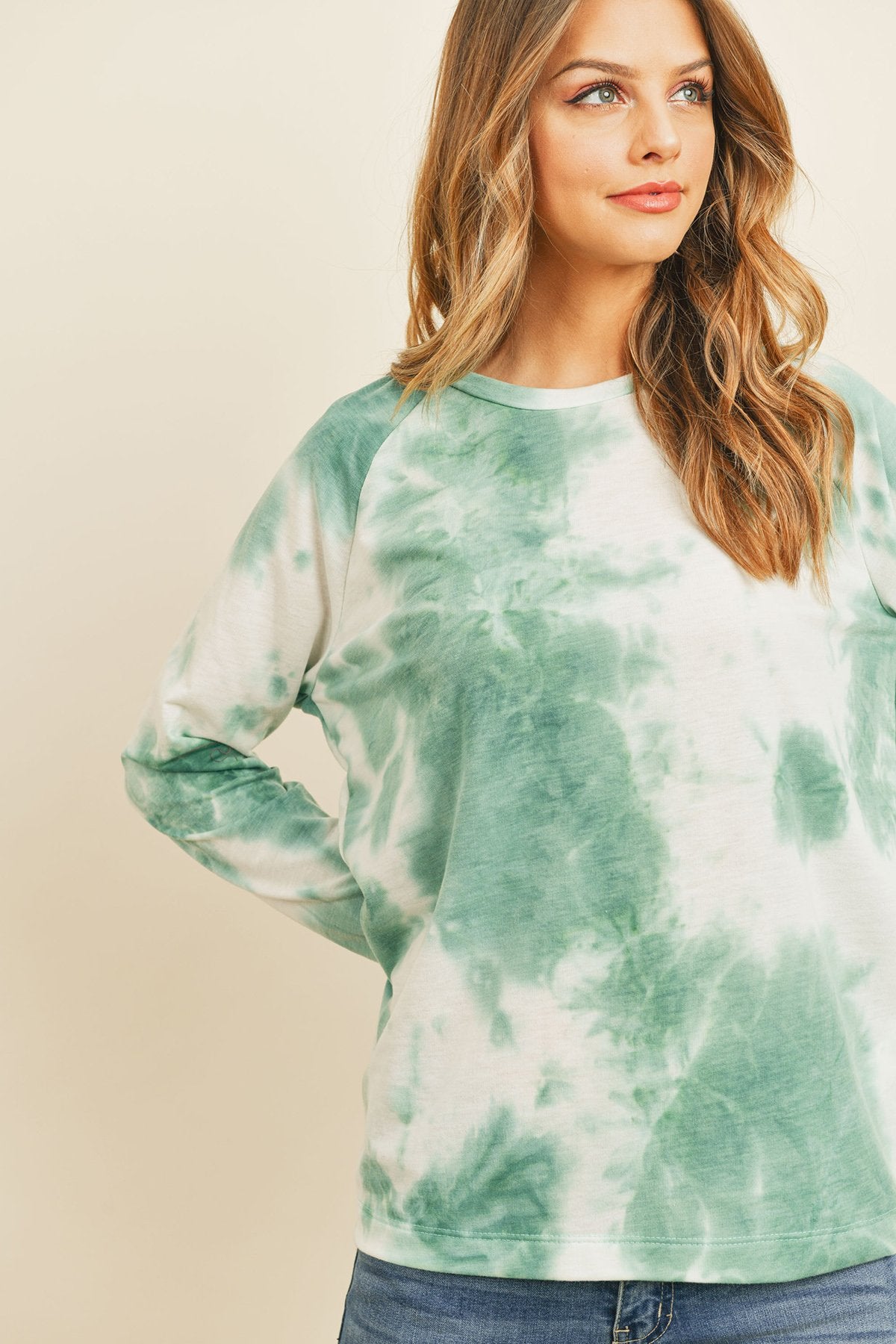 Riah Fashion - Tie Dye Round Neck Long Sleeved Top - 4 COLORS -