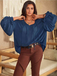 Thumbnail for Tie Neck Long Sleeve Blouse - T - 1 COLOR -