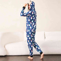 Thumbnail for WOMEN Snowman Print Hooded Jumpsuit - T -