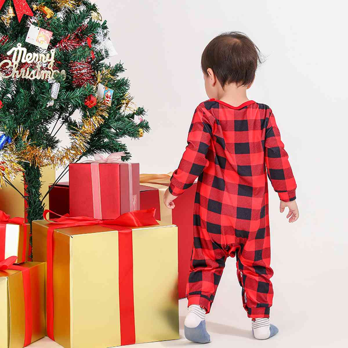 BABY Plaid Round Neck Jumpsuit - T -