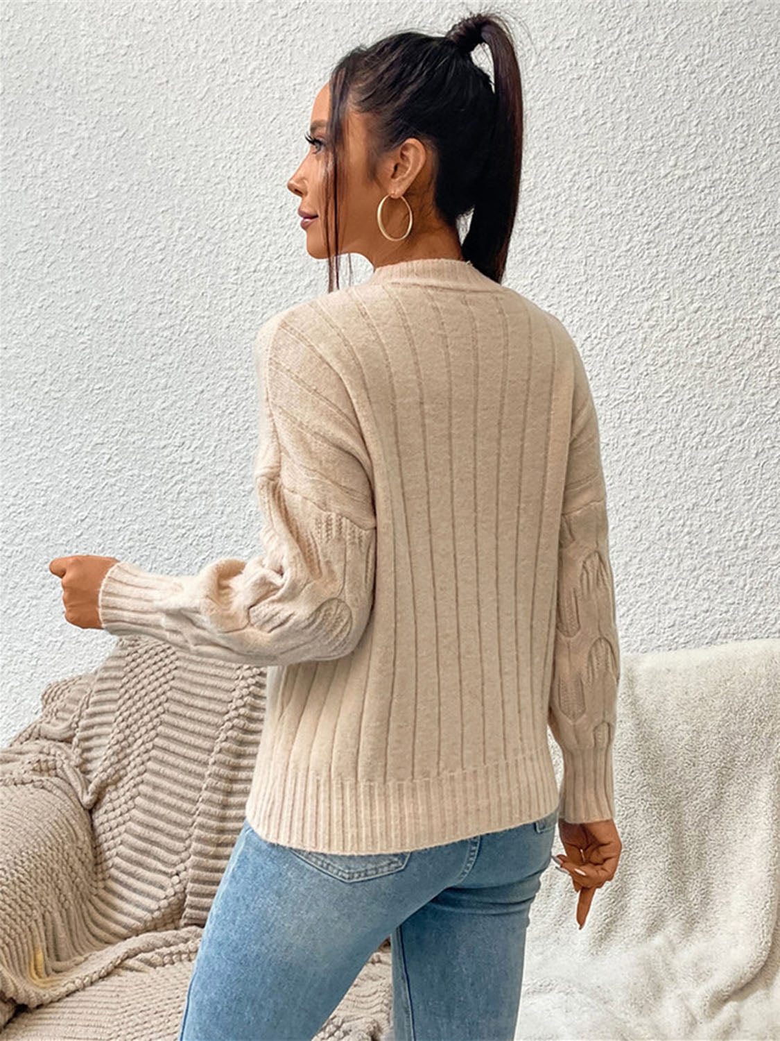 Round Neck Long Sleeve Sweater - T - 5 COLORS -