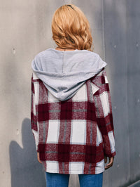 Thumbnail for Plaid Dropped Shoulder Hooded Jacket - T - 4 COLORS -