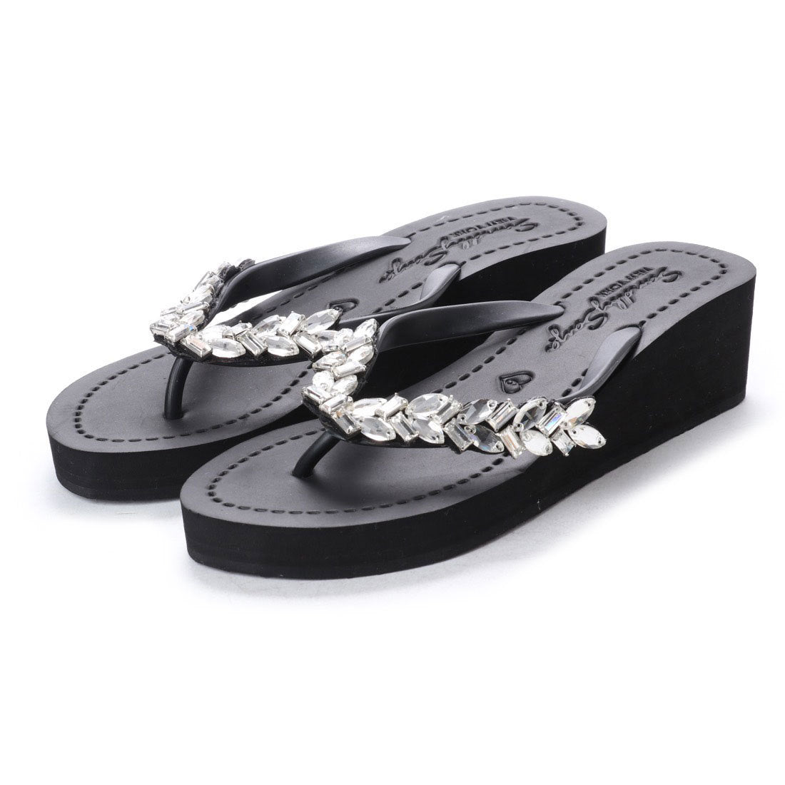 SAND BY SAYA N.Y. - Greenwich - Rhinestone Mid Wedge Flip Flops - 2 COLORS -