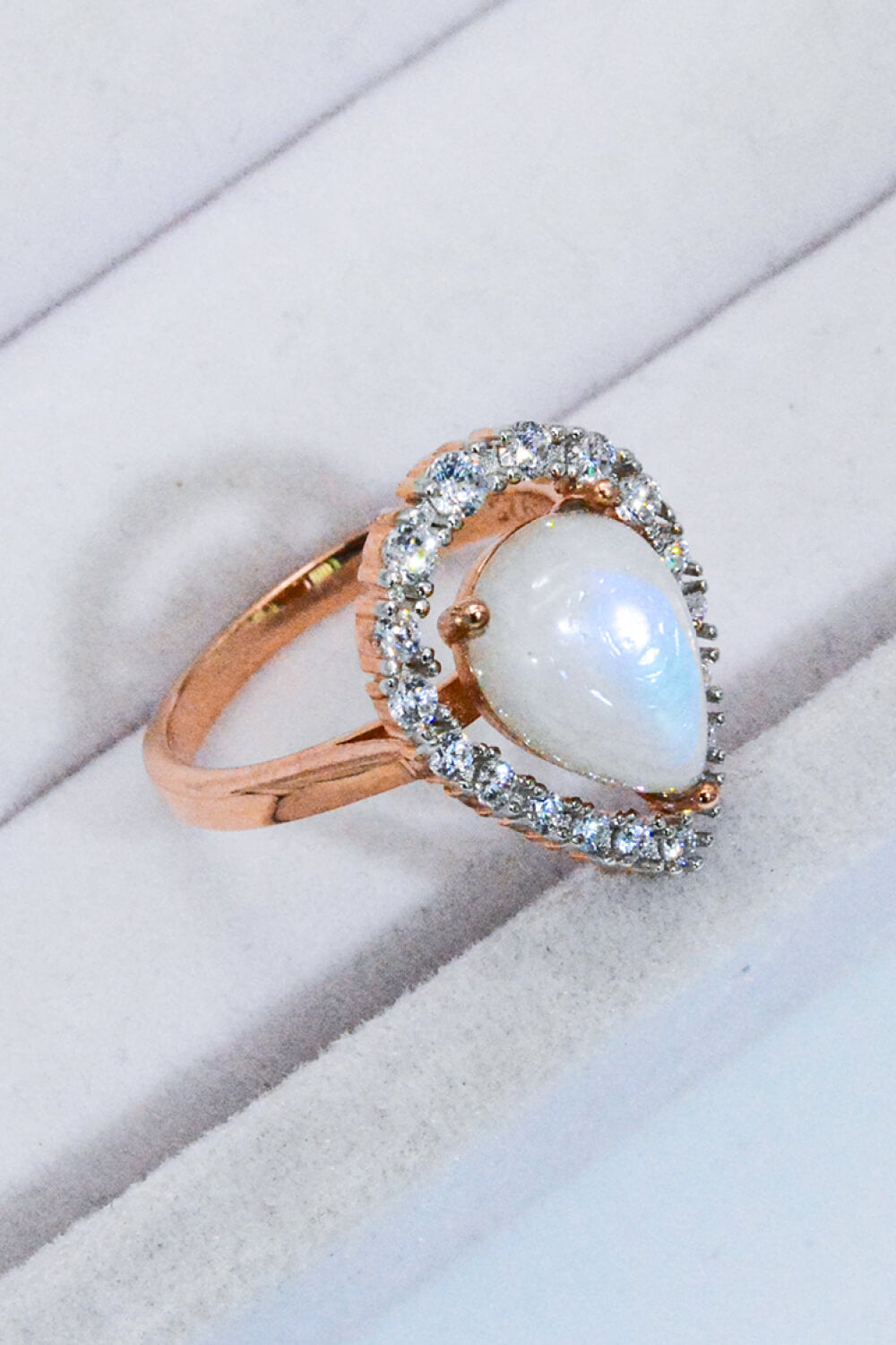 Moonstone Teardrop-Shaped 925 Sterling Silver Ring - T - SIZES 6 THRU 9 - 1 FINISH -