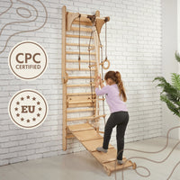 Thumbnail for 4in1 Climbing Set: Wooden Swedish Wall + Swing Set + Slide Board + Triangle Ladder