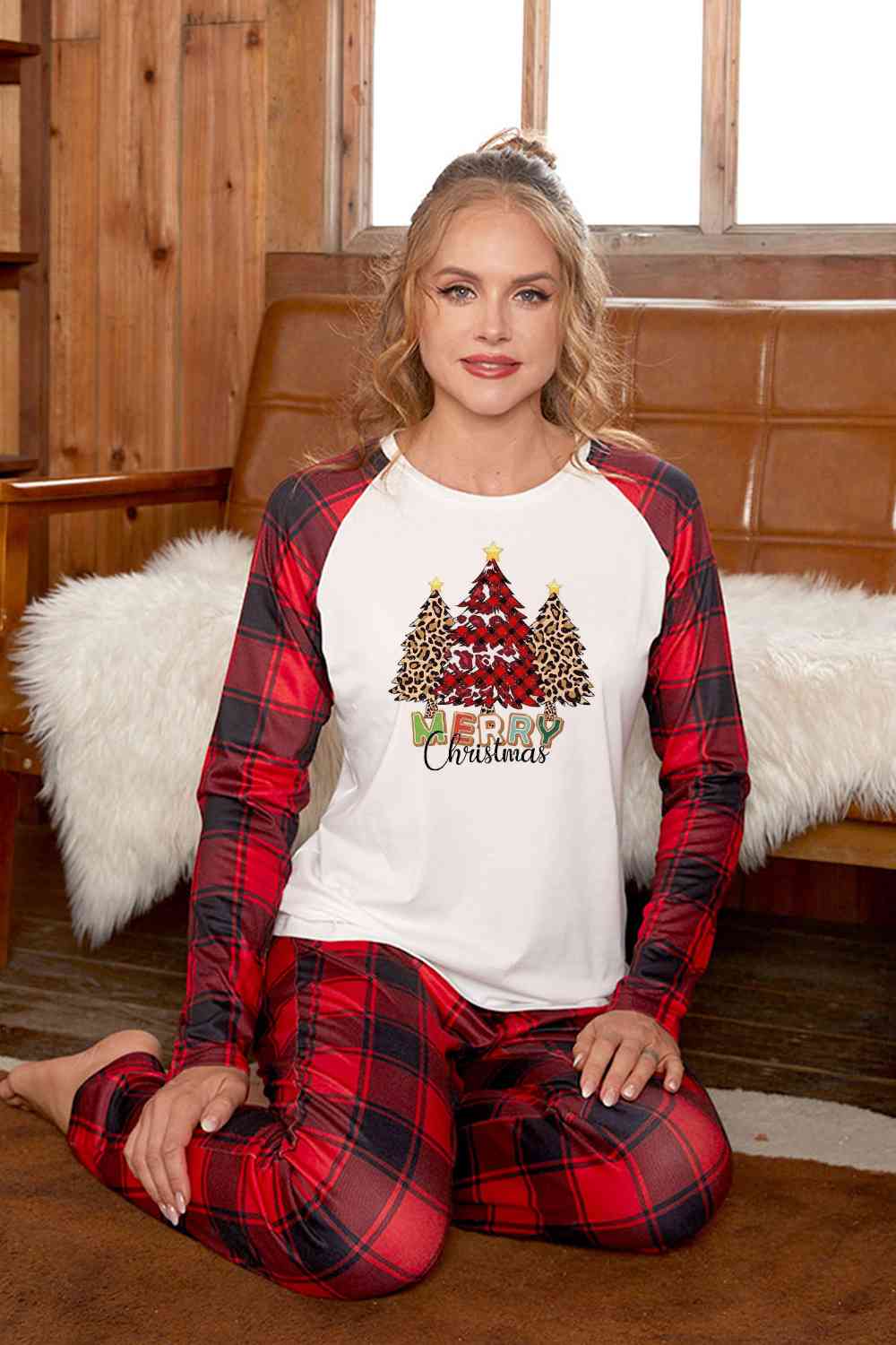 MERRY CHRISTMAS Graphic Top and Plaid Pants Set - T - SOLD BY SIZE / 2 PCS. - 4 SIZES -