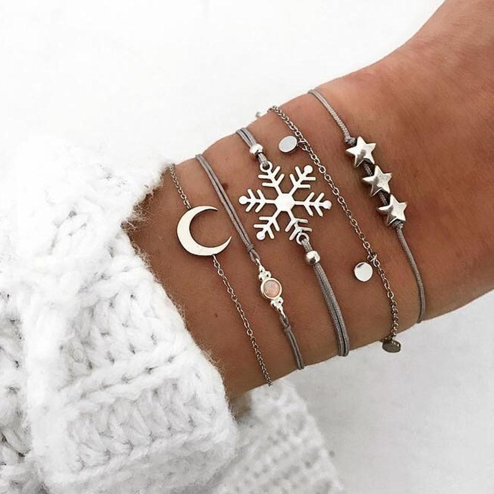 Bohemian Star Moon Snowflake Opal Bracelet Set -