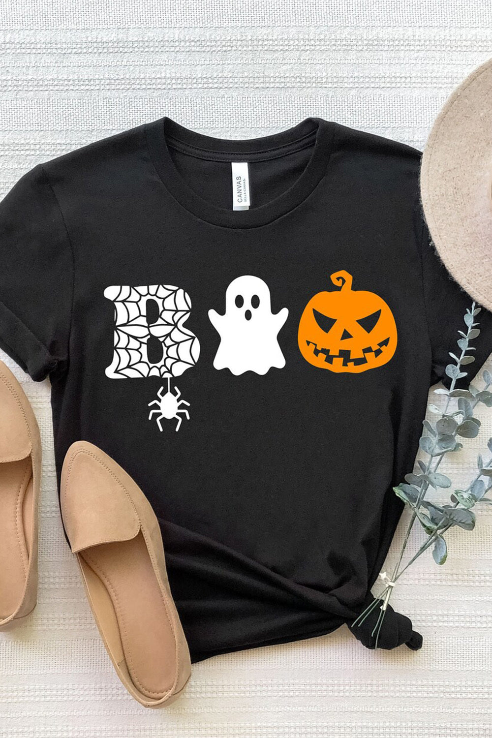 Round Neck Short Sleeve BOO Graphic T-Shirt - T - 1 COLOR -