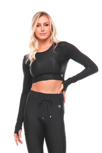 Thumbnail for Hellokini - Fearless Black Long Sleeve Crop Top - 1 COLOR -