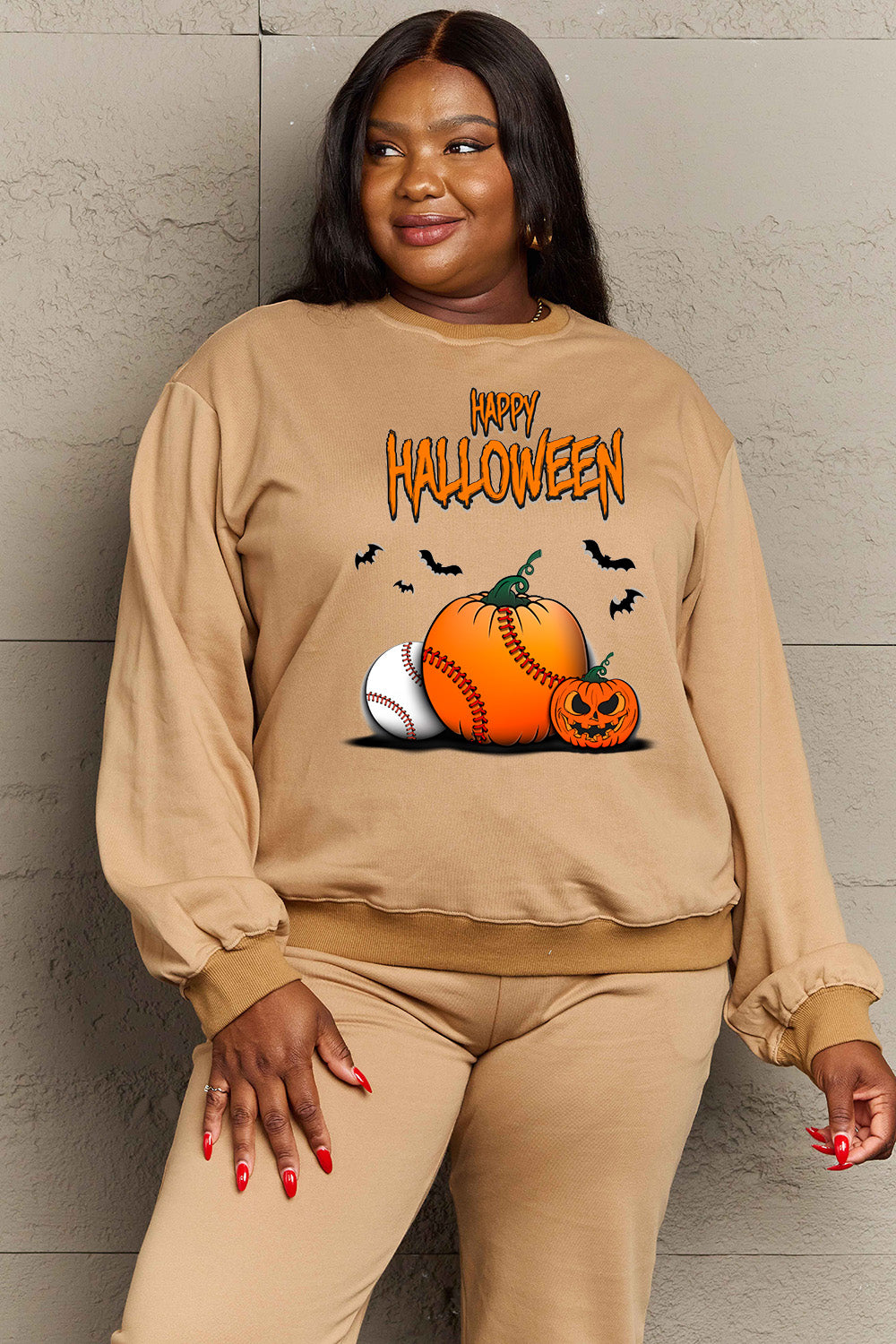 Simply Love Full Size HAPPY HALLOWEEN Graphic Sweatshirt - SIZES S THRU 3XL - T - 6 COLORS -