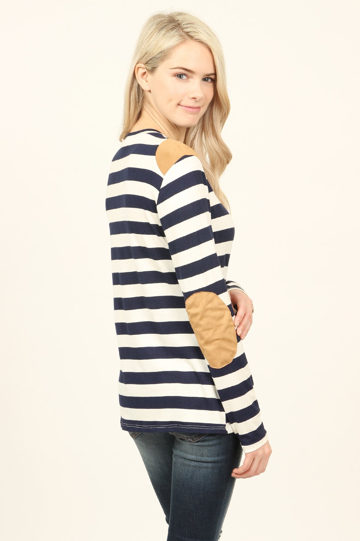 Riah Fashion - Suede Detail Striped Top - 6 COLORS -