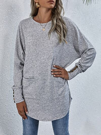 Thumbnail for Buttoned Back Round Neck Long Sleeve T-Shirt - T - 1 COLOR -