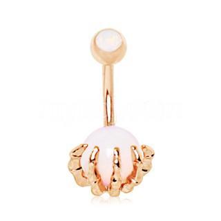 Rose Gold Plated Skeleton Hand Holding Crystal Ball Navel Ring -