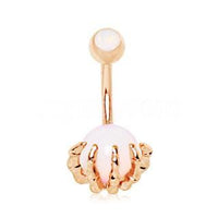 Thumbnail for Rose Gold Plated Skeleton Hand Holding Crystal Ball Navel Ring -