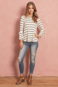 Thumbnail for Riah Fashion - Stripe Flutter Sleeve Tie Top - 3 COLORS -